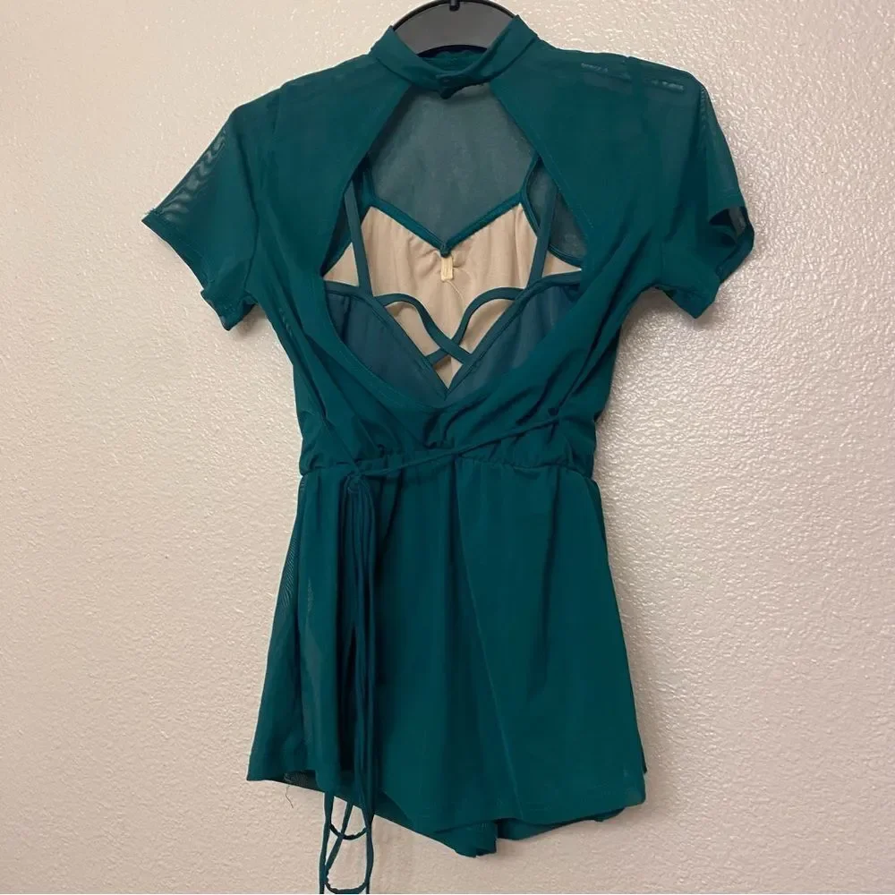 WEISSMAN balera Dance Costume green Mock Neck Power Mesh Romper SM11785 MC child